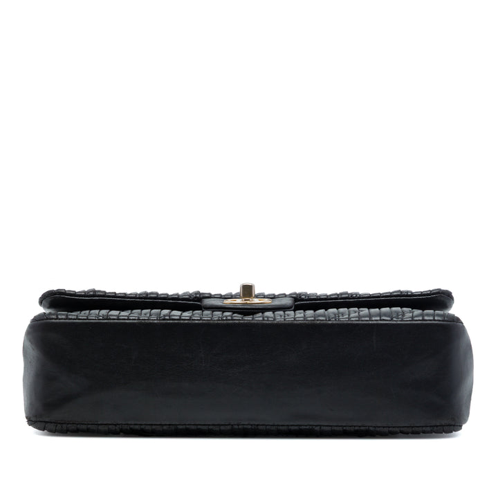 Classic Chevron Pleated Double rabat Moyen Cuir de veau Noir