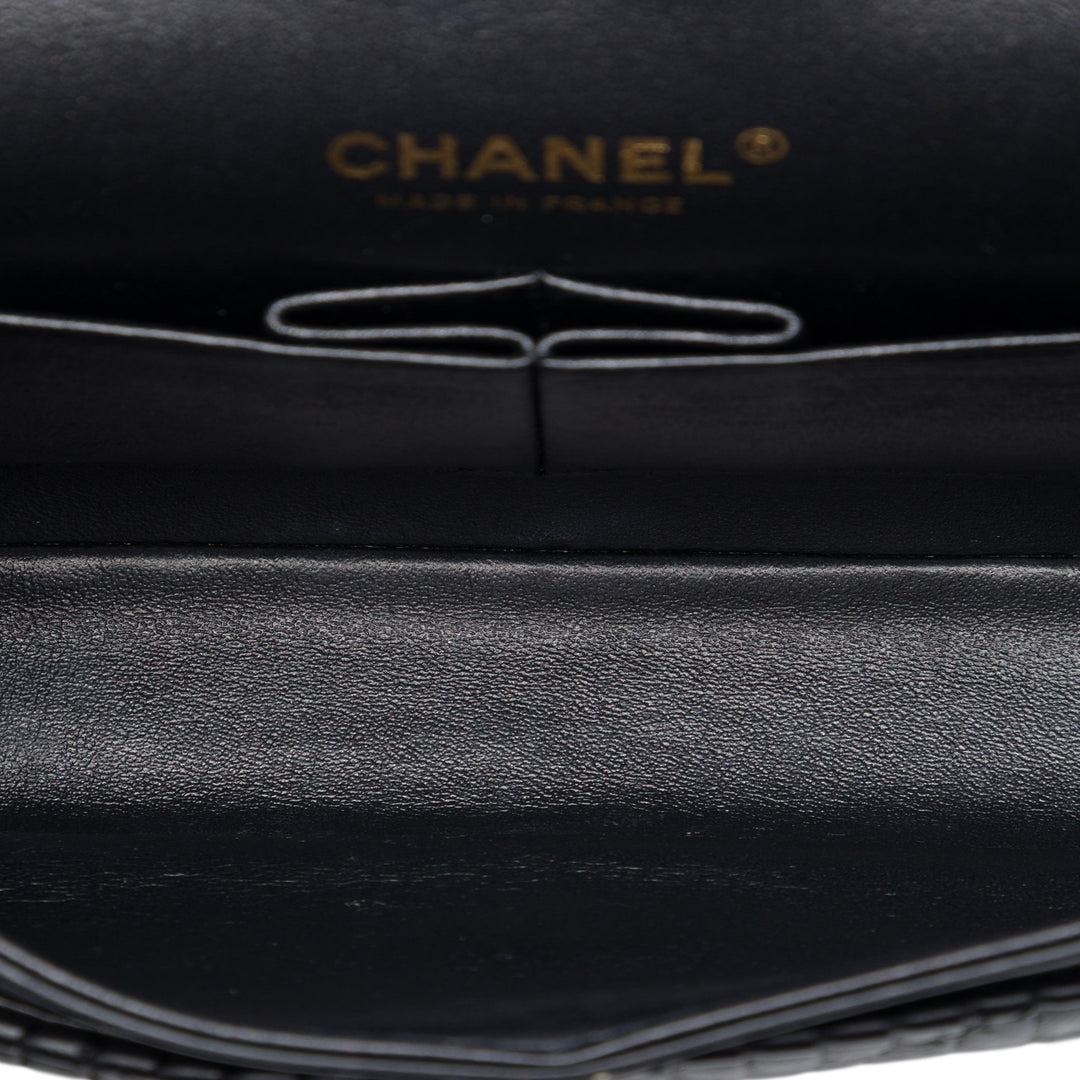 Classic Chevron Pleated Double rabat Moyen Cuir de veau Noir