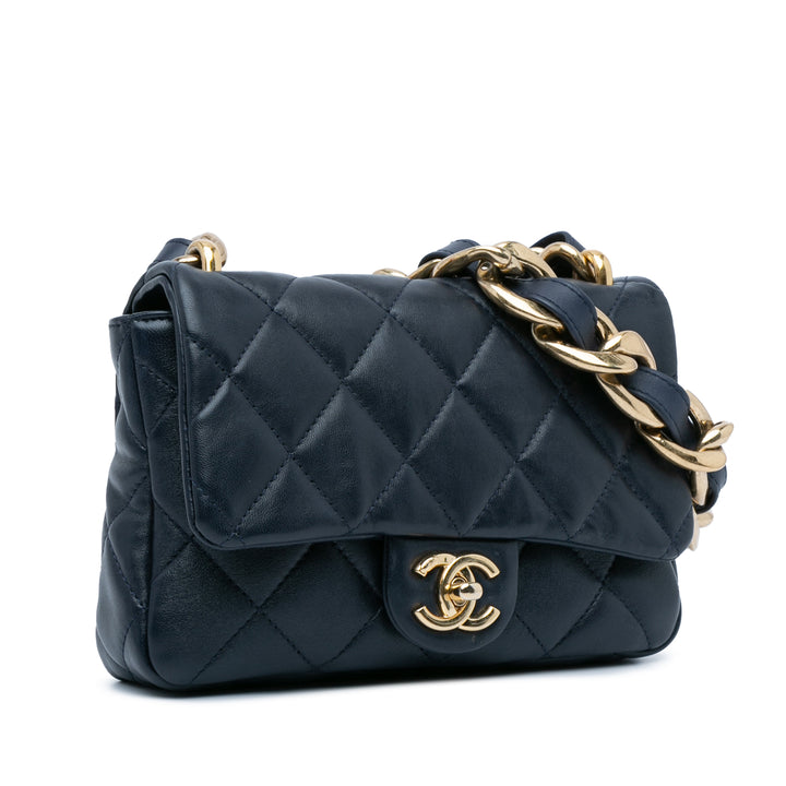 Small Quilted Lambskin Funky Town Flap Blue - Gaby Paris