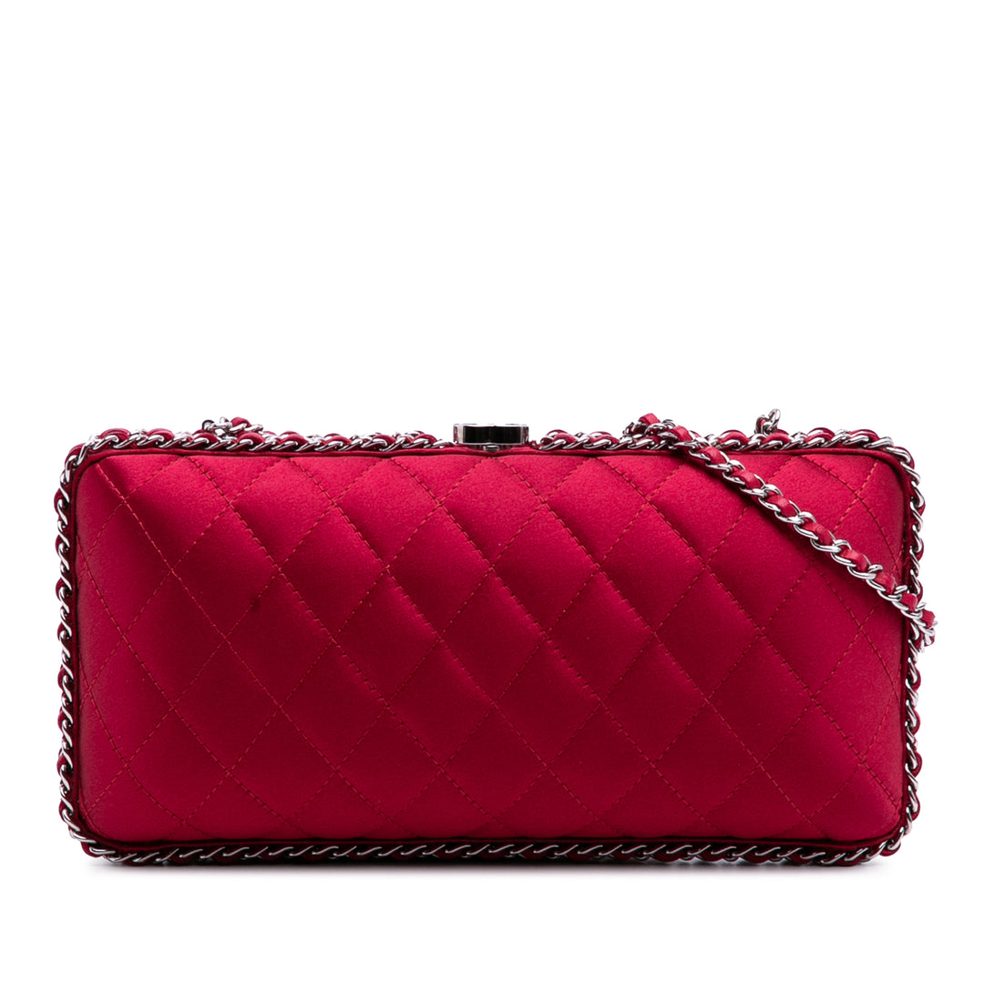 Quilted Satin Chain Around Clutch Red - Gaby Paris