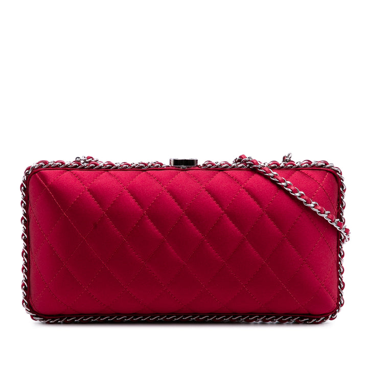 Quilted Satin Chain Around Clutch Red - Gaby Paris