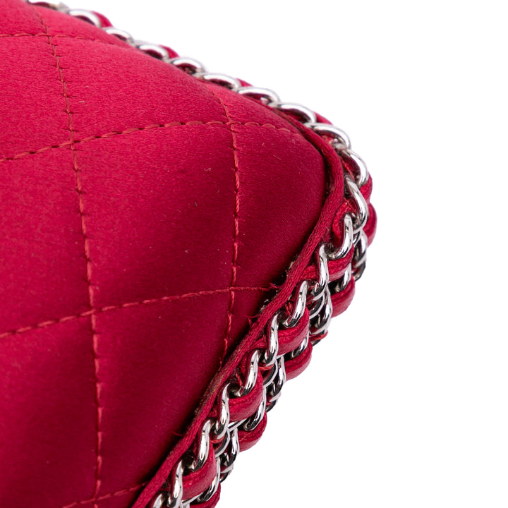 Quilted Satin Chain Around Clutch Red - Gaby Paris