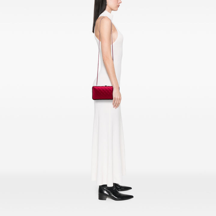 Quilted Satin Chain Around Clutch Red - Gaby Paris