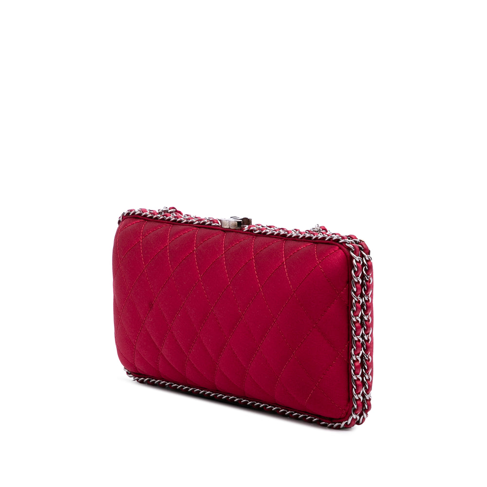 Quilted Satin Chain Around Clutch Red - Gaby Paris
