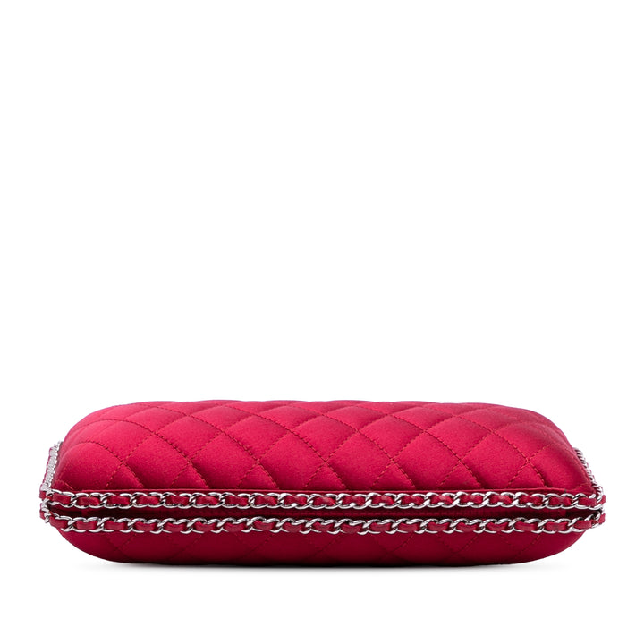 Quilted Satin Chain Around Clutch Red - Gaby Paris