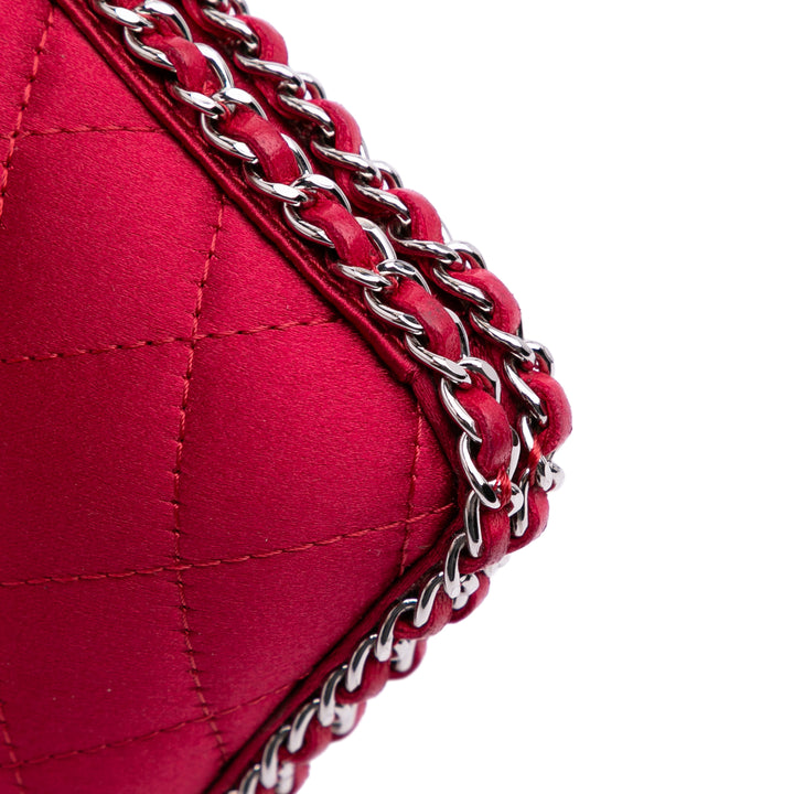 Quilted Satin Chain Around Clutch Red - Gaby Paris