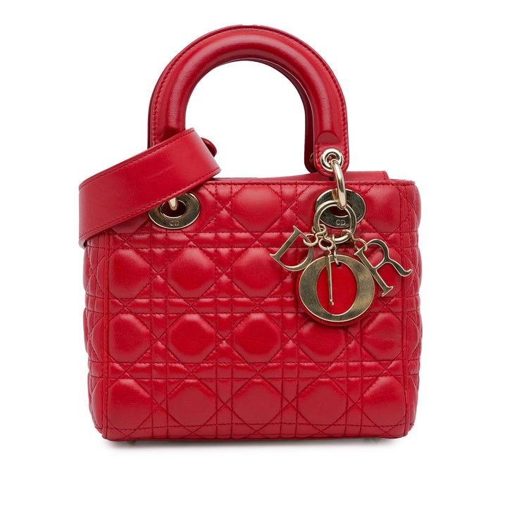 Small Lambskin Cannage Lucky Badges My Lady Dior Red - Gaby Paris