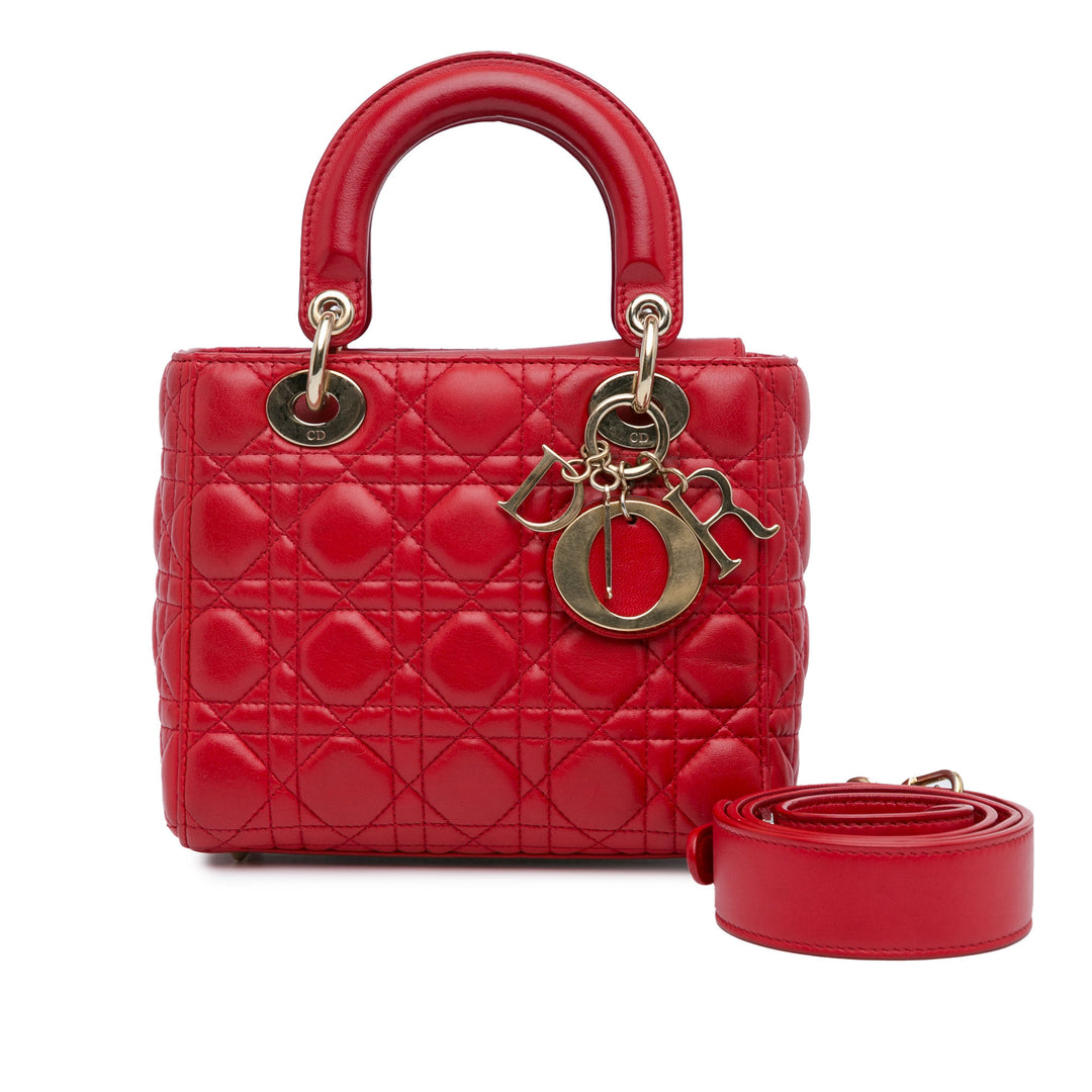 Small Lambskin Cannage Lucky Badges My Lady Dior Red - Gaby Paris