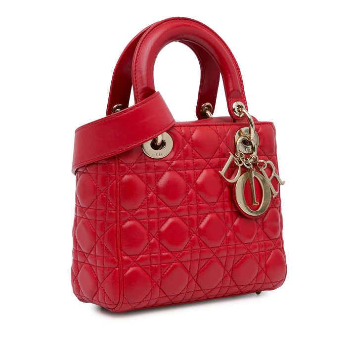 Small Lambskin Cannage Lucky Badges My Lady Dior Red - Gaby Paris