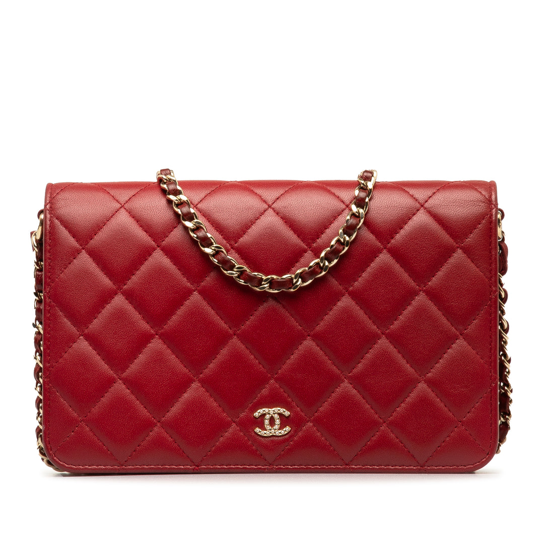 CC Lambskin Pearl Wallet On Chain Red - Gaby Paris