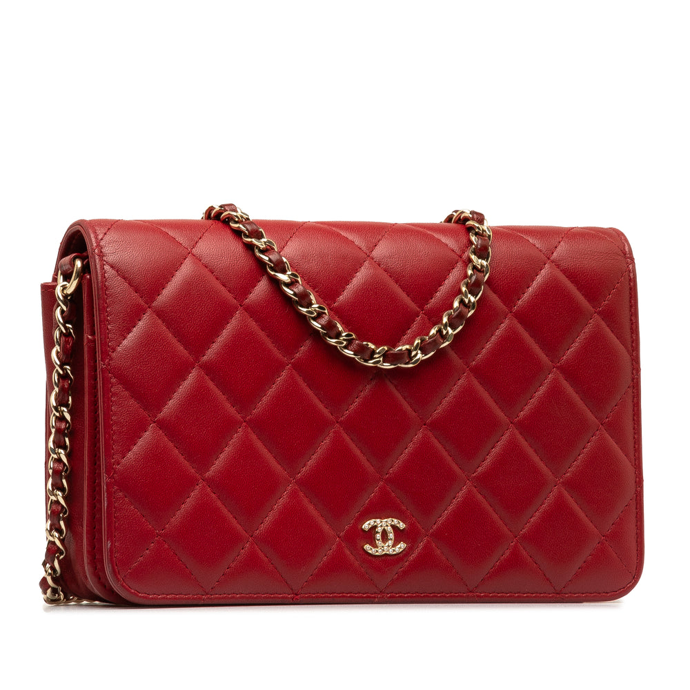 CC Lambskin Pearl Wallet On Chain Red - Gaby Paris