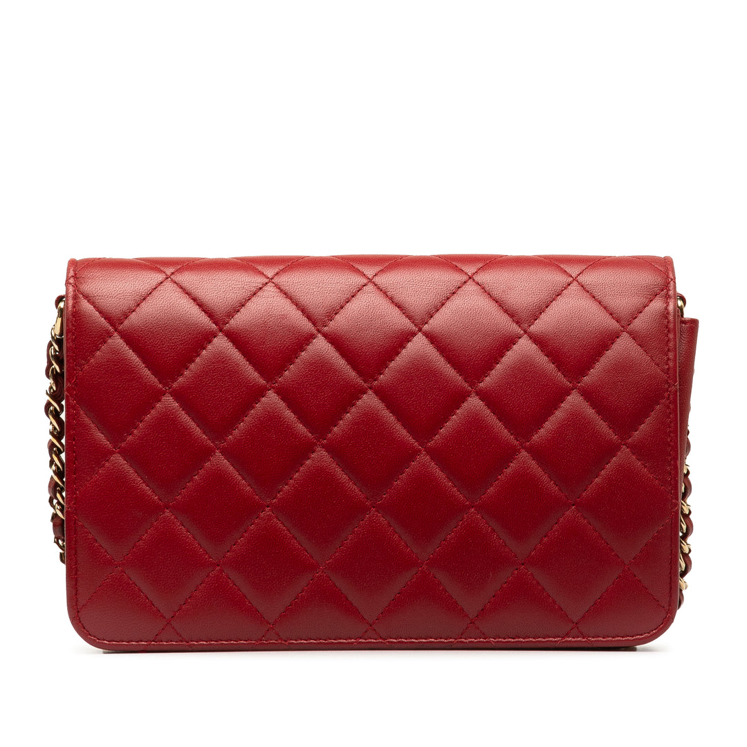 CC Lambskin Pearl Wallet On Chain Red - Gaby Paris