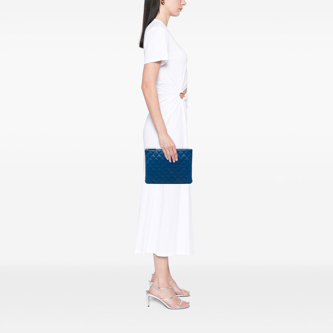 Chanel Matelassé O Étui Pochette Moyen Cuir d'agneau Bleu – vue 5 – GABY PARIS