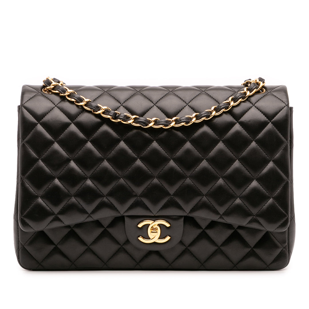 Maxi Classic Lambskin Double Flap Black - Gaby Paris