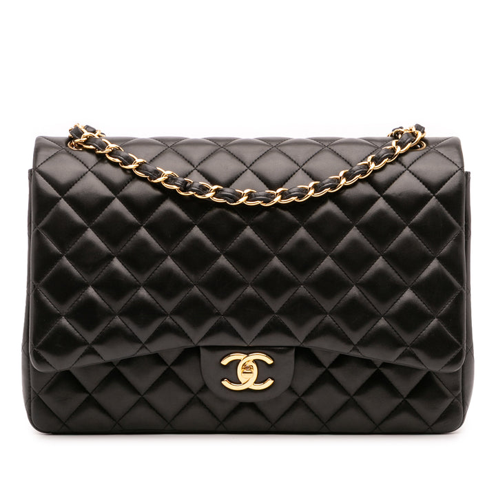 Maxi Classic Lambskin Double Flap Black - Gaby Paris
