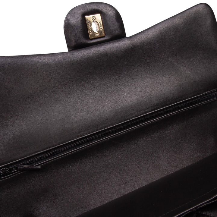 Maxi Classic Lambskin Double Flap Black - Gaby Paris