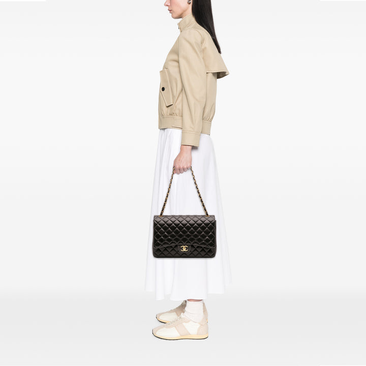 Maxi Classic Lambskin Double Flap Black - Gaby Paris