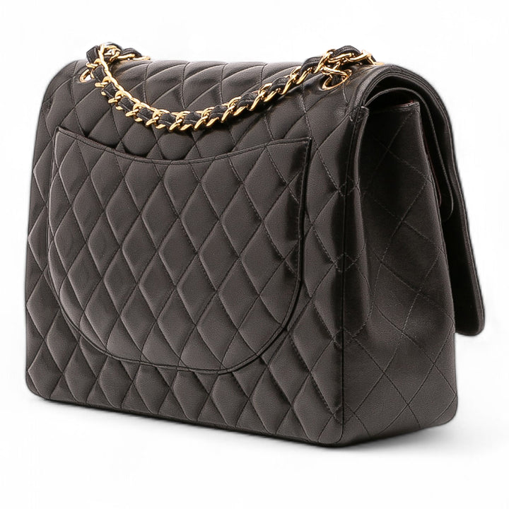 Maxi Classic Lambskin Double Flap Black - Gaby Paris