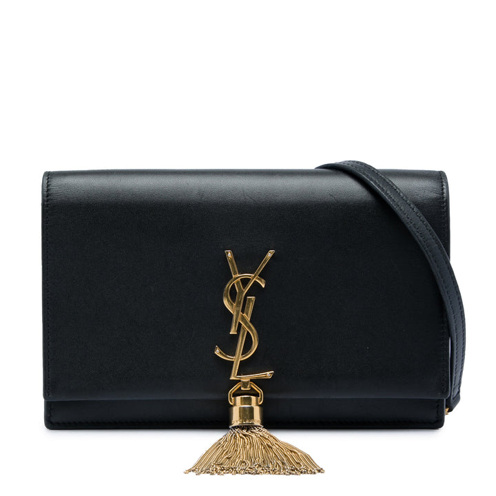 Kate Pompon Chaîne Portefeuille Cuir de veau lisse Noir