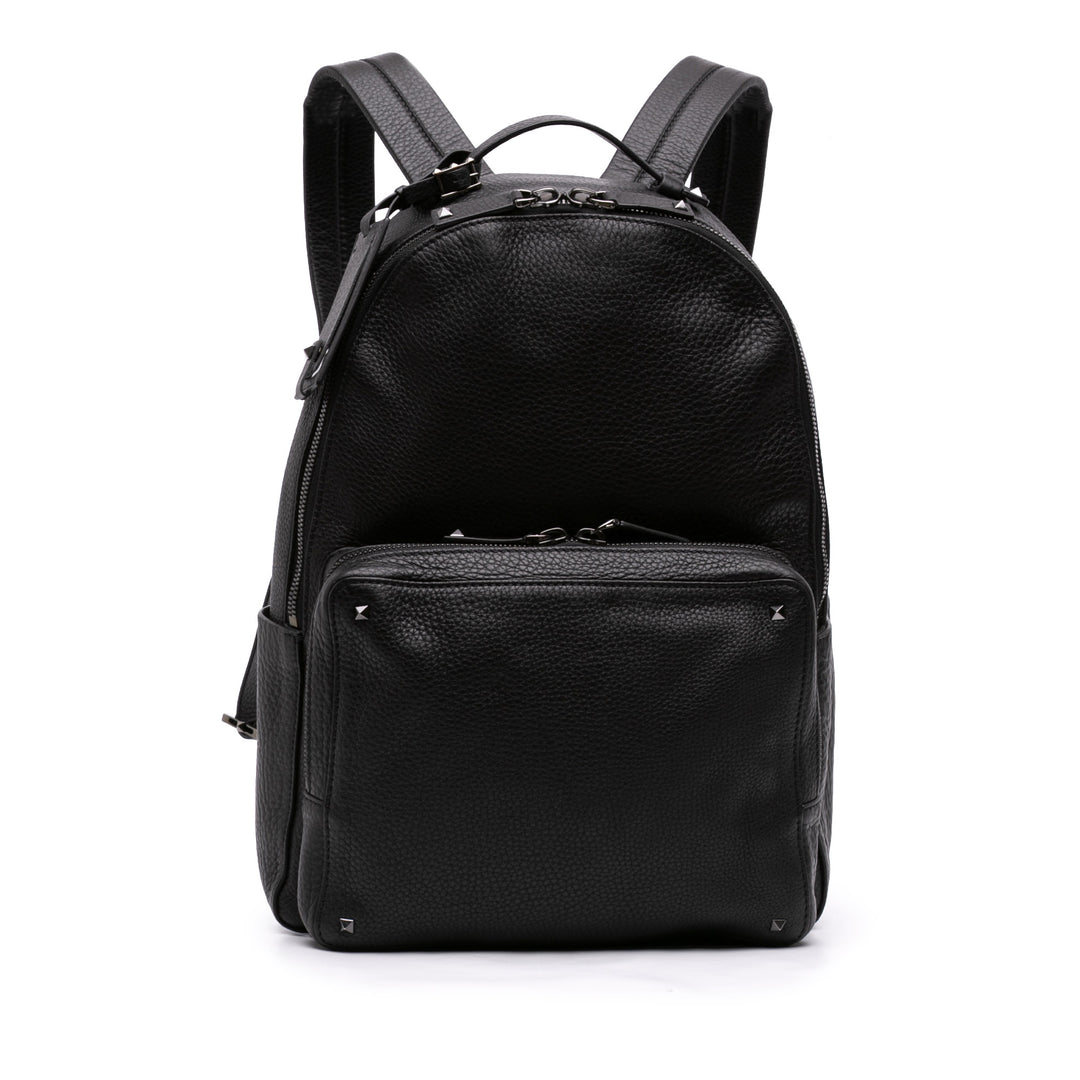 grainé Rockstud Sac à dos Cuir de veau grainé Noir