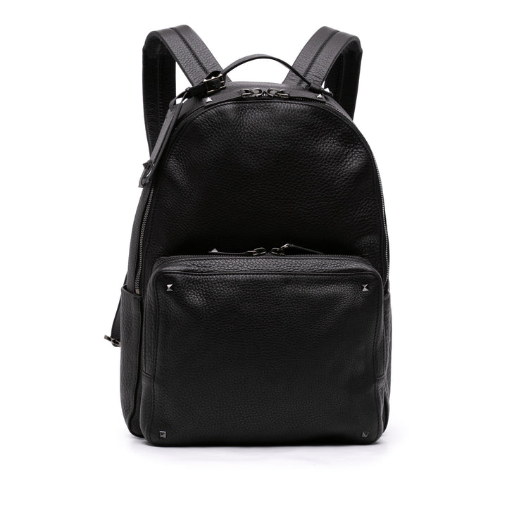 grainé Rockstud Sac à dos Cuir de veau grainé Noir