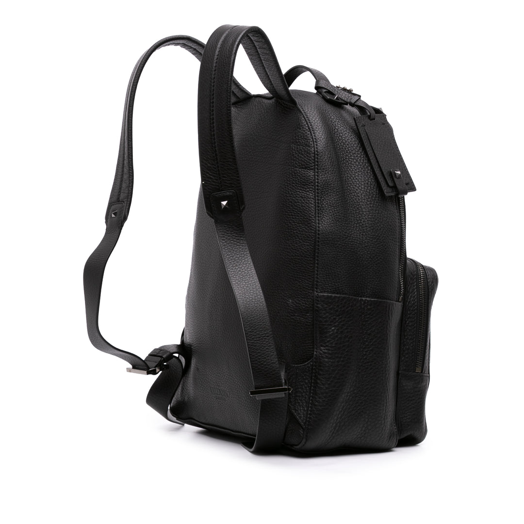 grainé Rockstud Sac à dos Cuir de veau grainé Noir