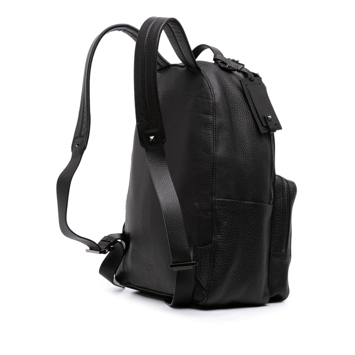 grainé Rockstud Sac à dos Cuir de veau grainé Noir
