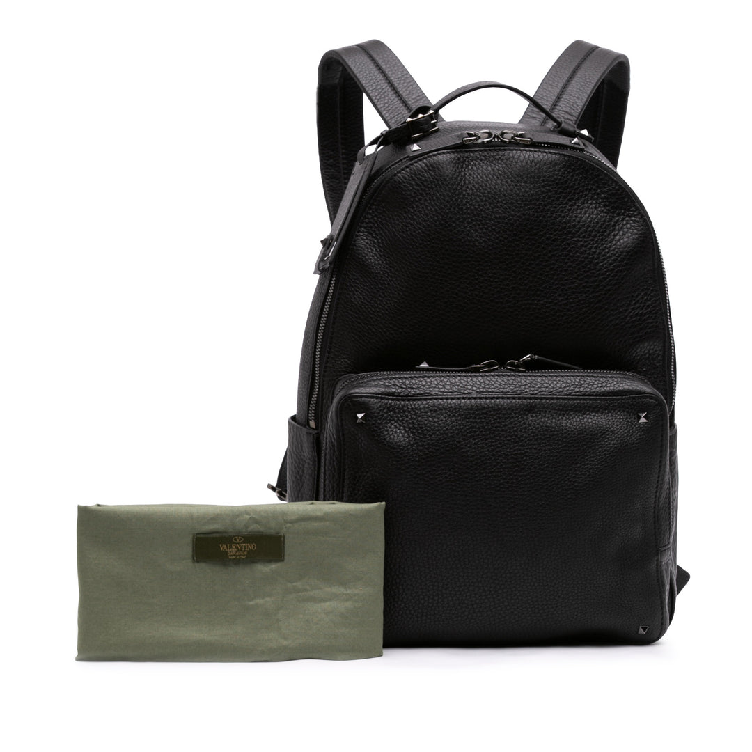 grainé Rockstud Sac à dos Cuir de veau grainé Noir