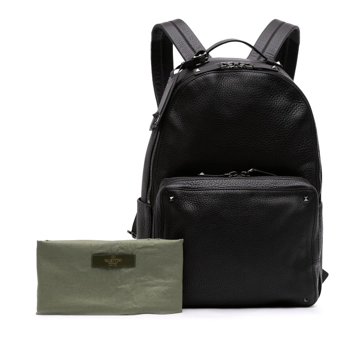 grainé Rockstud Sac à dos Cuir de veau grainé Noir