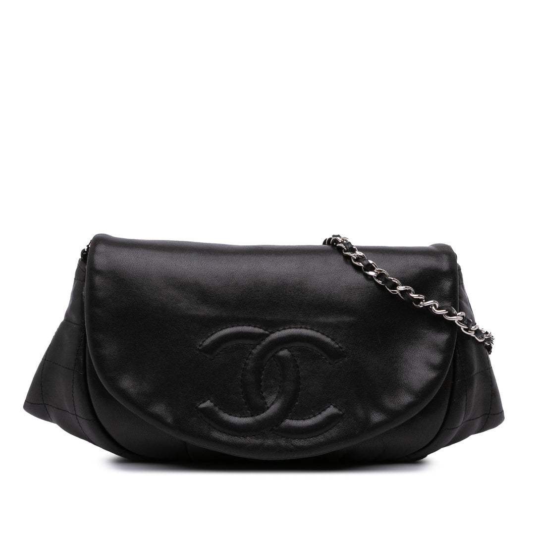 CC Lambskin Half Moon Wallet on Chain Black - Gaby Paris