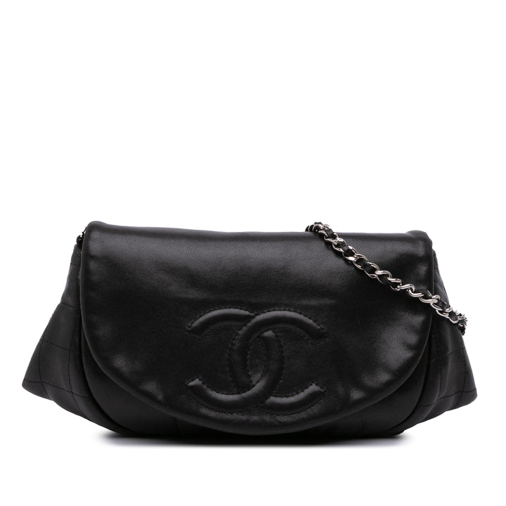 CC Lambskin Half Moon Wallet on Chain Black - Gaby Paris