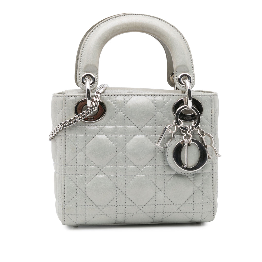 Mini Iridescent Lambskin Cannage Lady Dior Gray - Gaby Paris