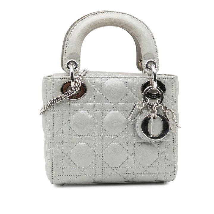 Mini Iridescent Lambskin Cannage Lady Dior Gray - Gaby Paris