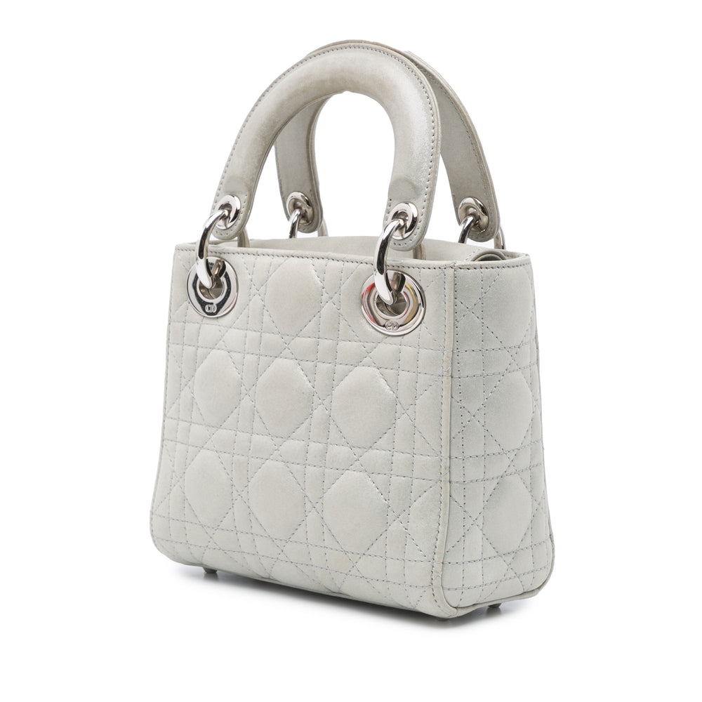 Mini Iridescent Lambskin Cannage Lady Dior Gray - Gaby Paris