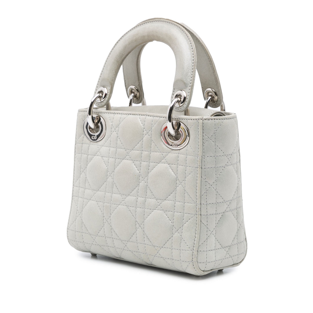 Mini Iridescent Lambskin Cannage Lady Dior Gray - Gaby Paris