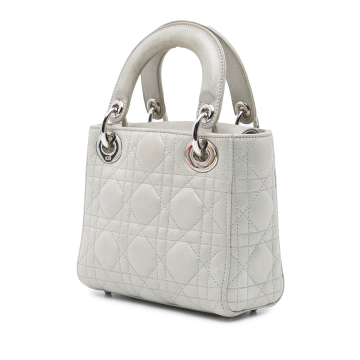 Mini Iridescent Lambskin Cannage Lady Dior Gray - Gaby Paris