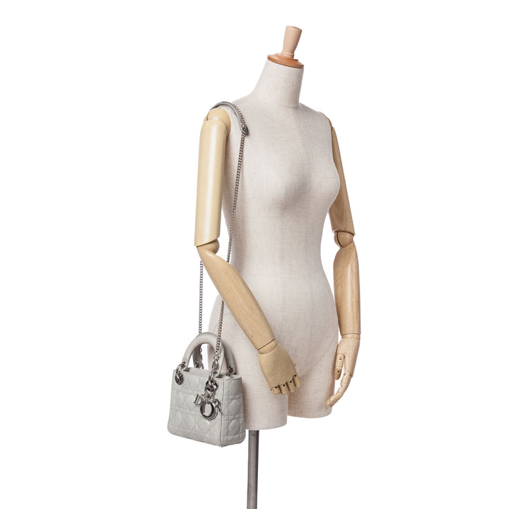 Mini Iridescent Lambskin Cannage Lady Dior Gray - Gaby Paris