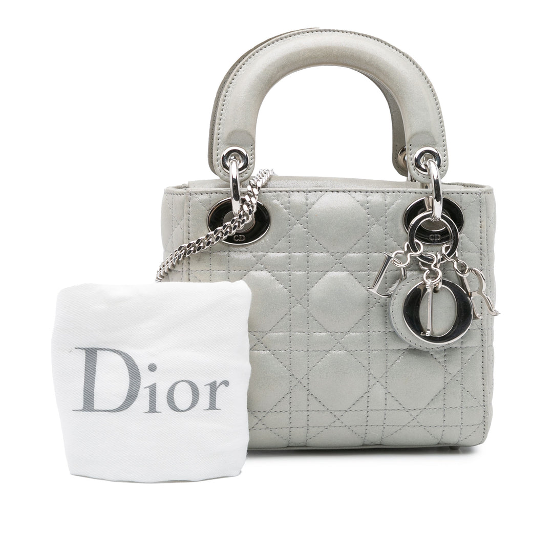 Mini Iridescent Lambskin Cannage Lady Dior Gray - Gaby Paris