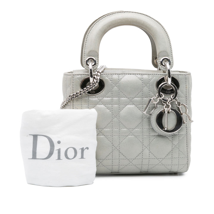 Mini Iridescent Lambskin Cannage Lady Dior Gray - Gaby Paris