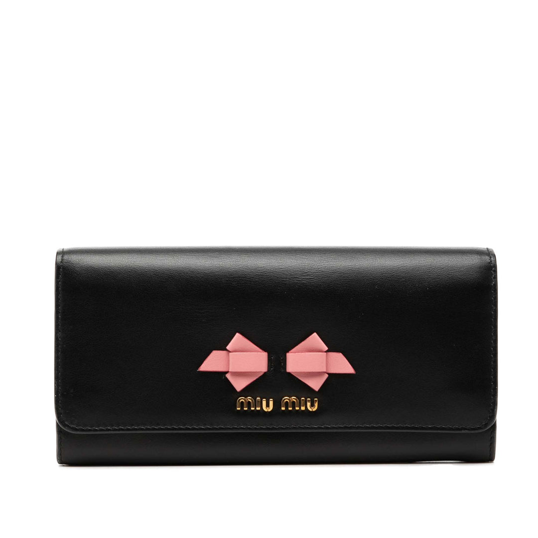Miu Miu Soft Veau Bow Bifold Portefeuille long