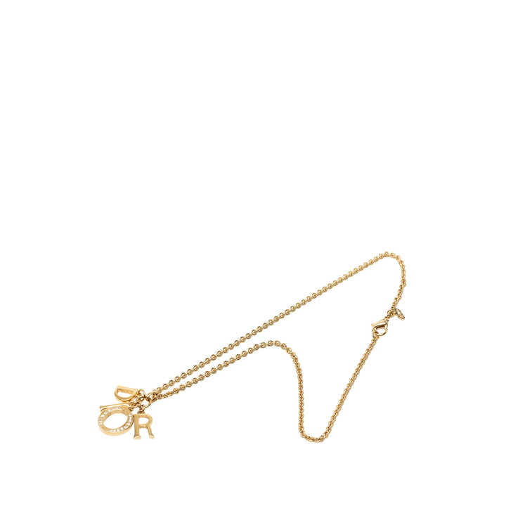 Dior plaqué Strass Logo Pendant Collier Doré – vue principale – GABY PARIS