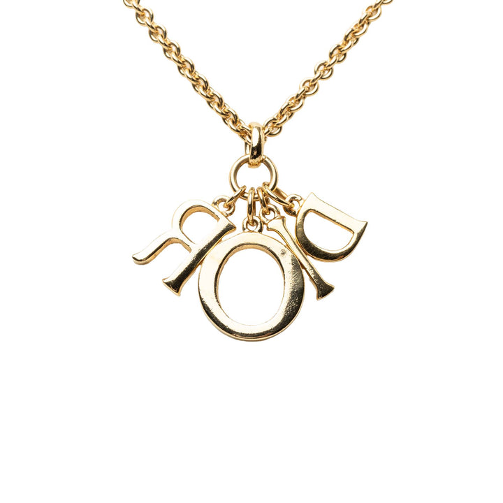 Dior plaqué Strass Logo Pendant Collier Doré – vue 3 – GABY PARIS