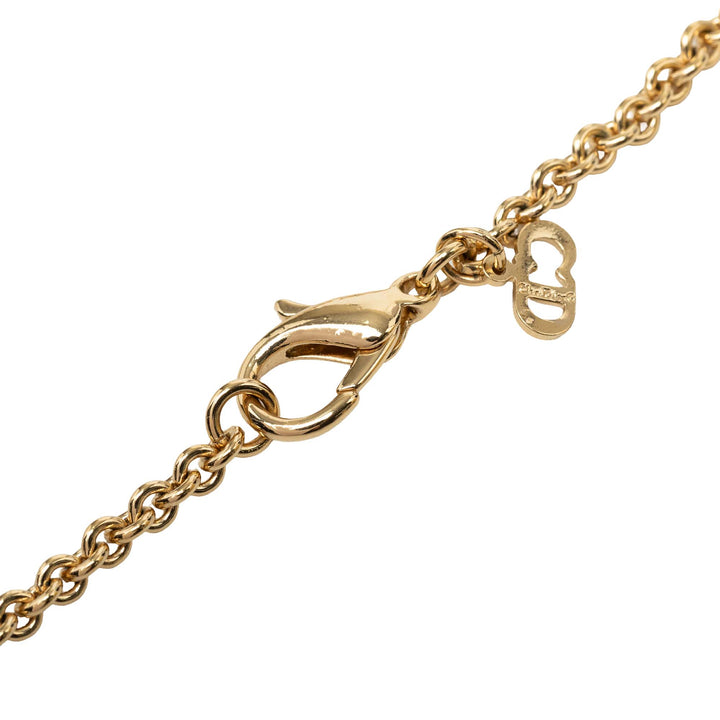 Dior plaqué Strass Logo Pendant Collier Doré – vue 4 – GABY PARIS