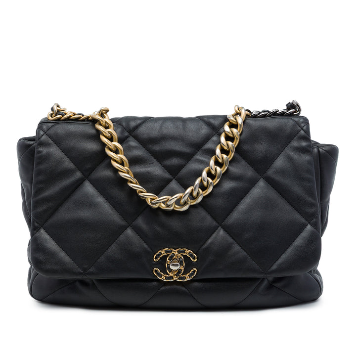 Chanel Sac à main 19 à rabat Maxi Cuir d'agneau Noir – vue principale – GABY PARIS