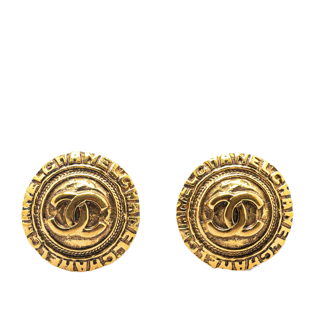 Gold Plated CC Round Clip On Earrings Gold - Gaby Paris