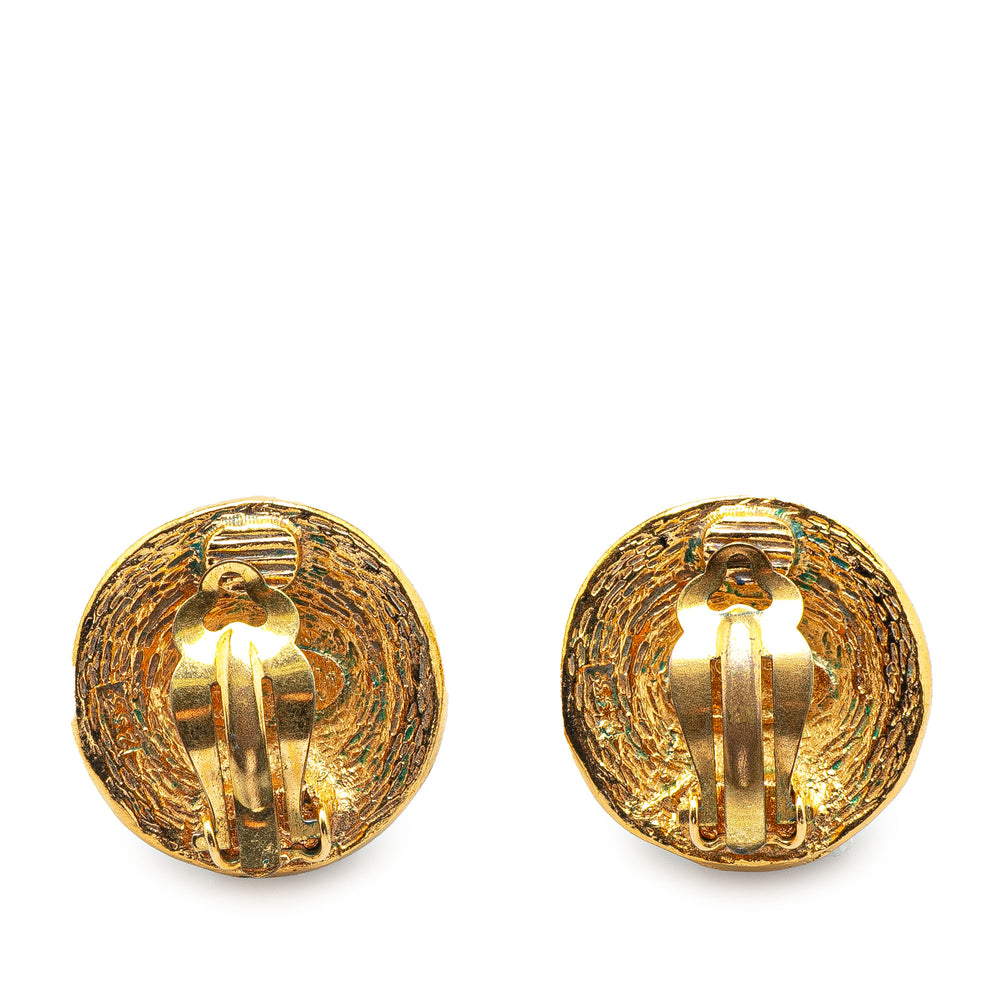 Gold Plated CC Round Clip On Earrings Gold - Gaby Paris