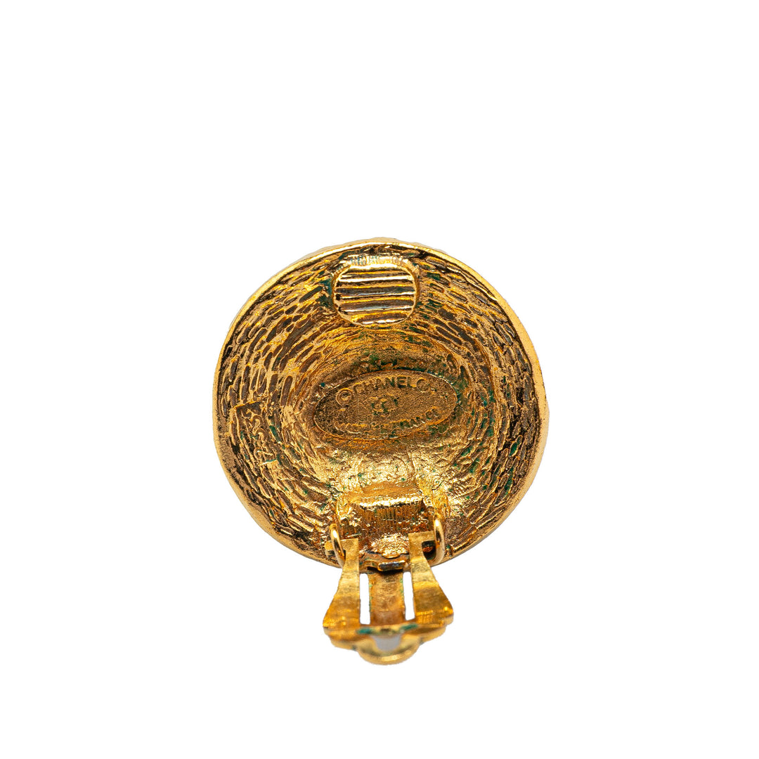 Gold Plated CC Round Clip On Earrings Gold - Gaby Paris