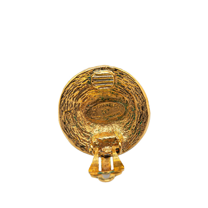 Gold Plated CC Round Clip On Earrings Gold - Gaby Paris
