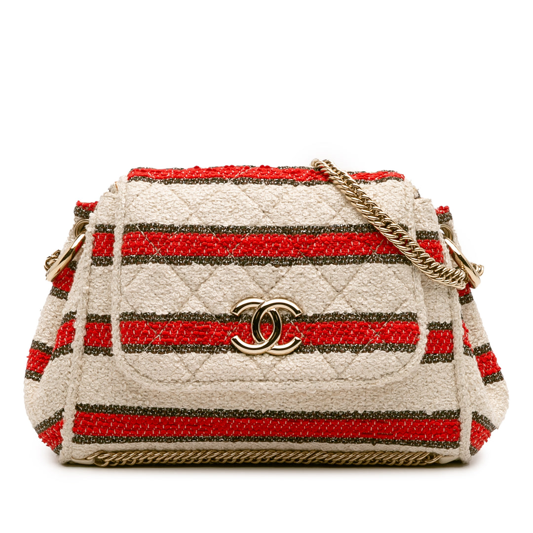 CC Quilted Tweed Striped Single Flap White - Gaby Paris