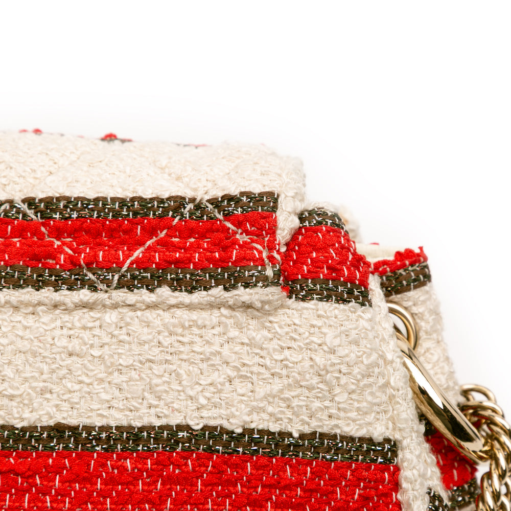 CC Quilted Tweed Striped Single Flap White - Gaby Paris